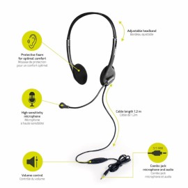 Port Stereo Headset with Mic with 1.2m Cable|1 x 3.5mm|Volume Controller - Black Port Stereo Headset with Mic with 1.2m Cable|1 x 3.5mm|Volume Controller - Black
