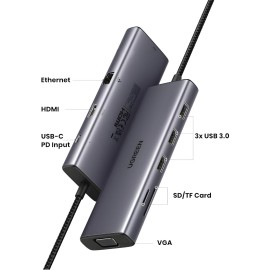 UGREEN 9-in-1 Type-C Hub | HDMI | VGA | LAN | SD/TF | 100W PD | USB3.0 UGREEN 9-in-1 Type-C Hub | HDMI | VGA | LAN | SD/TF | 100W PD | USB3.0