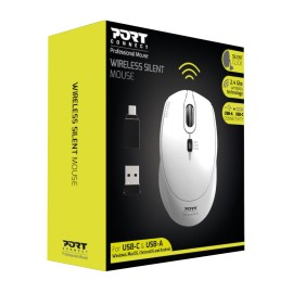 Port Connect Silent 1600DPI 3 Button Wireless Mouse - White