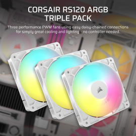 Corsair RS120 ARGB 120mm PWM Fans Triple Pack - White Corsair RS120 ARGB 120mm PWM Fans Triple Pack - White