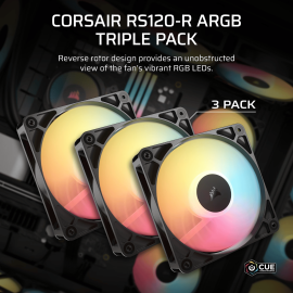 Corsair RS120-R ARGB 120mm PWM Reverse Fans Triple Pack - Black Corsair RS120-R ARGB 120mm PWM Reverse Fans Triple Pack - Black