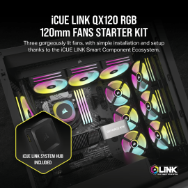 Corsair iCUE LINK QX120 RGB 120mm PWM PC Fans Starter Kit with iCUE LINK System Hub Corsair iCUE LINK QX120 RGB 120mm PWM PC Fans Starter Kit with iCUE LINK System Hub